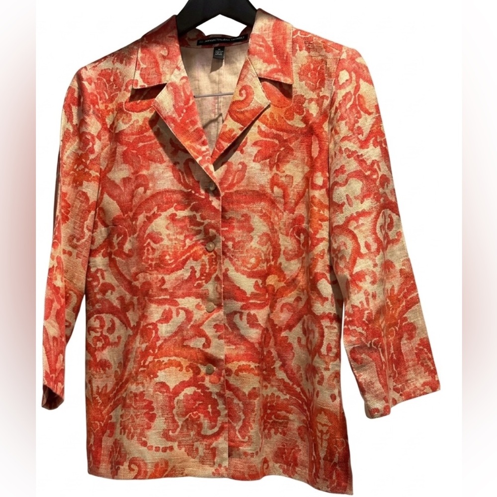 Vintage Company Ellen Tracy Art-to-Wear 100% Linen French Floral Jacket Sz 8